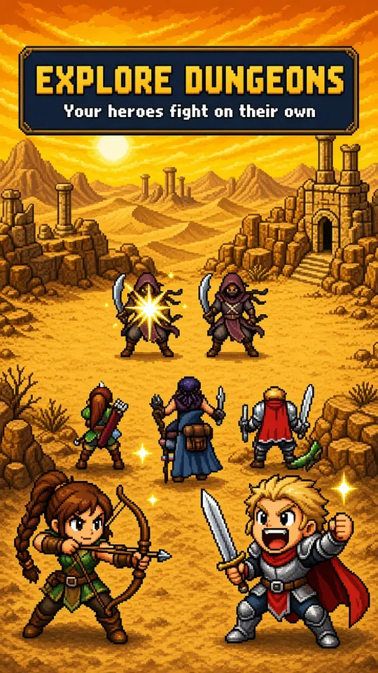 Heroes exploring a desert dungeon