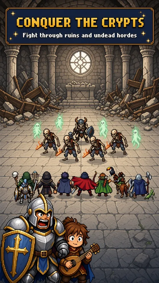 A party fighting an undead horde in the crypts
